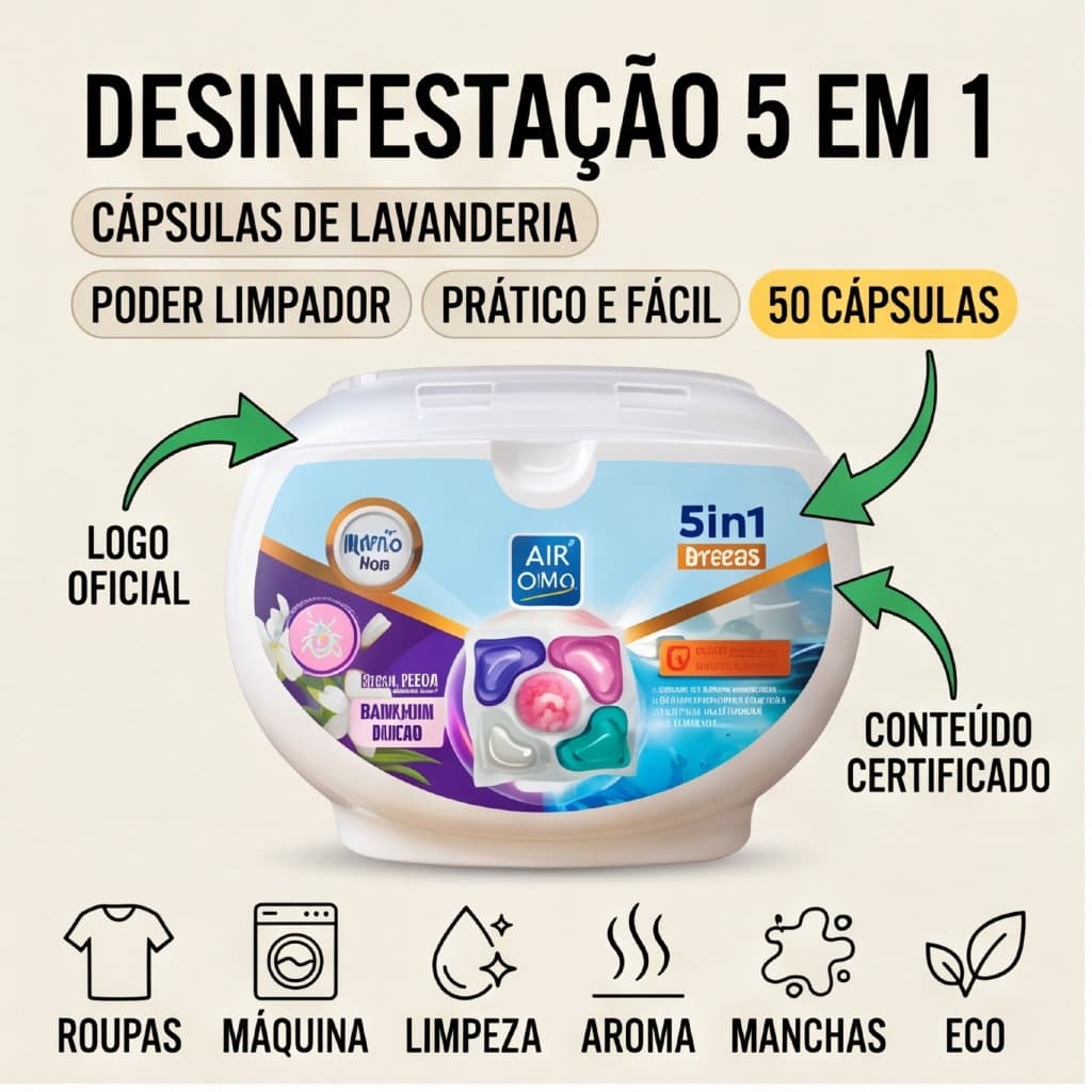 Sabão Cápsulas Lava Roupas 5em1 50un Caixa Tira Manchas
