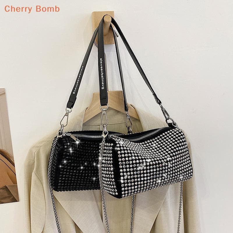 (Bomba De Cereja) Bolsa De Ombro Luxuosa Com Strass Brilhante Estilo Ins Crossbody Elegante E Versátil Axila Para Mulher