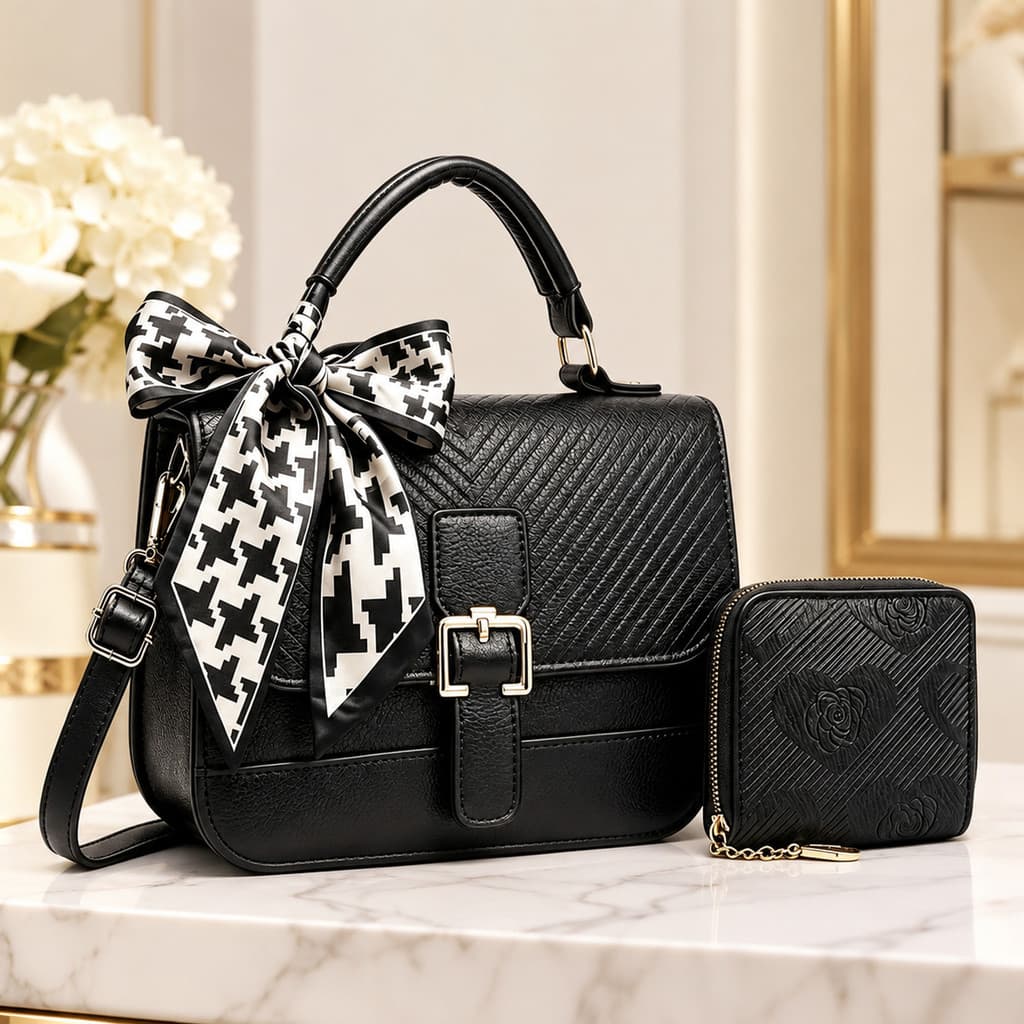 Kit 2 Bolsa Feminina Com Laço Em Couro Bolsas Transversal De Ombro Novo Estilo Alta Qualidade