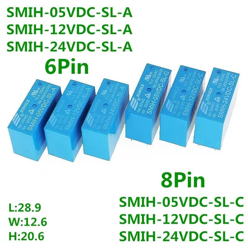 10 Pçs/Lote SMIH-05VDC-SL-C A 24VDC 5V 12V 24V Relés 16A 250V 6PIN Um Tipo 6 Pinos 8
