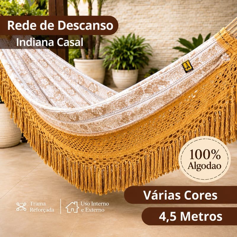 Rede de dormir Indiana King Casal e solteiro Reforçada Até 350kg Artesanal, Ideal Para Descanso e Lazer