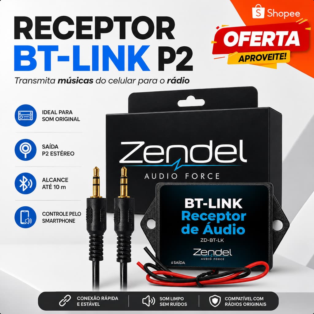 Receptor Bluetooth P2 Zendel BT-Link Para Rádio Original Som Automotivo Adaptador de Áudio