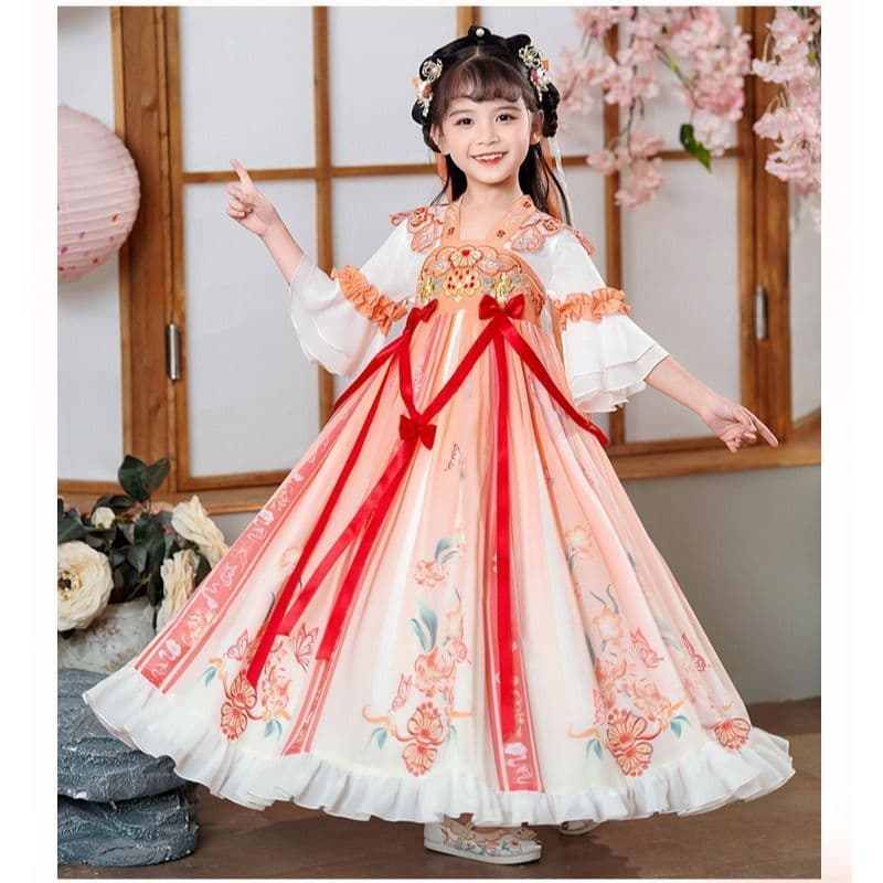 Meninas Hanfu vestido de princesa crianças estilo ocidental vestido longo 2024 primavera outono estilo primavera vestido