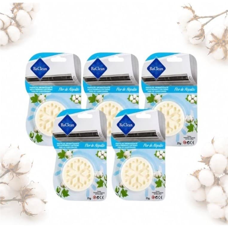 Kit 5 Pastilhas Aromatizantes para Ar Condicionado Aroma Flor de Algodão Fragancia BaClean