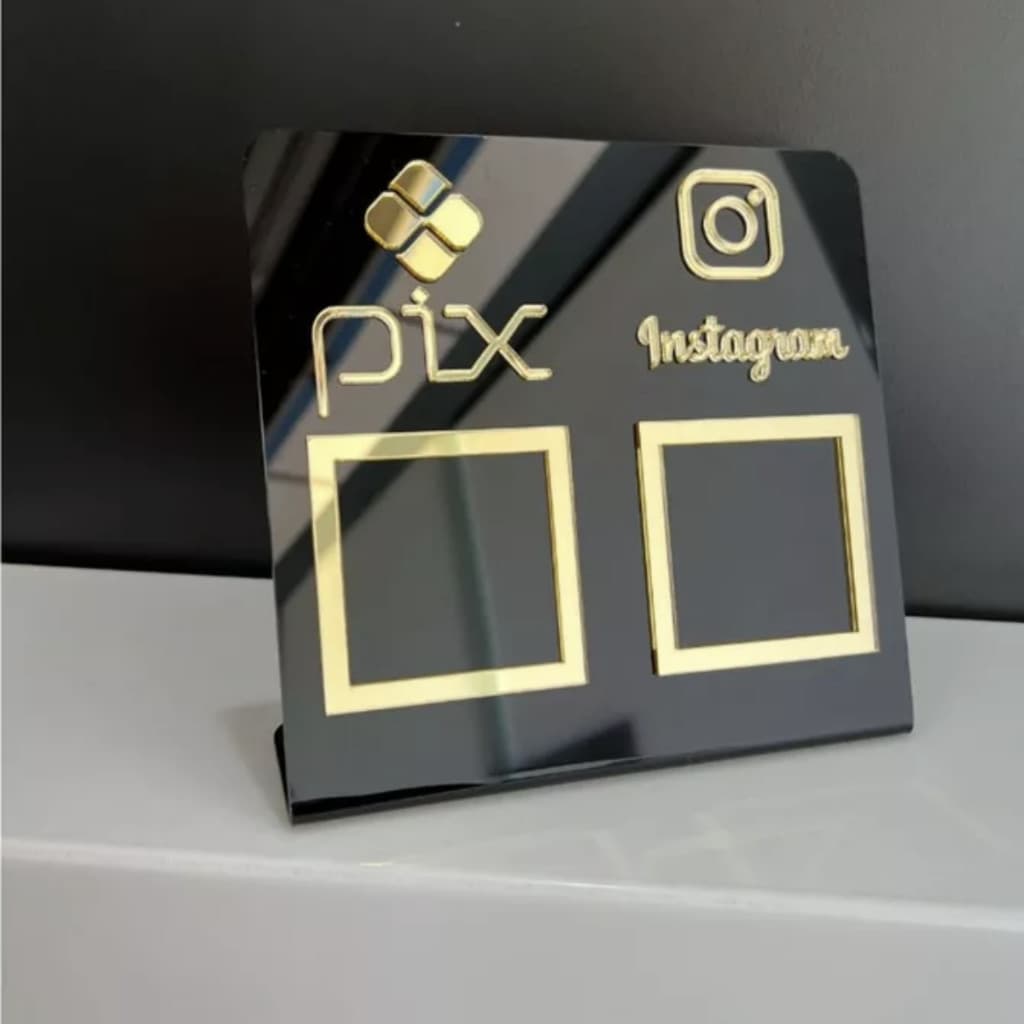 Placa Pix Acrílico para Mesa Balcão QR Code Instagram