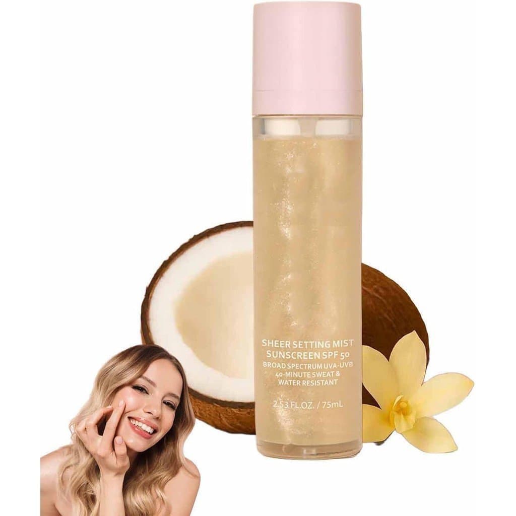 Elaria Sheer Setting Mist SPF 50, Sunglaze Sheer Setting Mist SPF 50, é um spray fixador leve e imperceptível que fixa a
