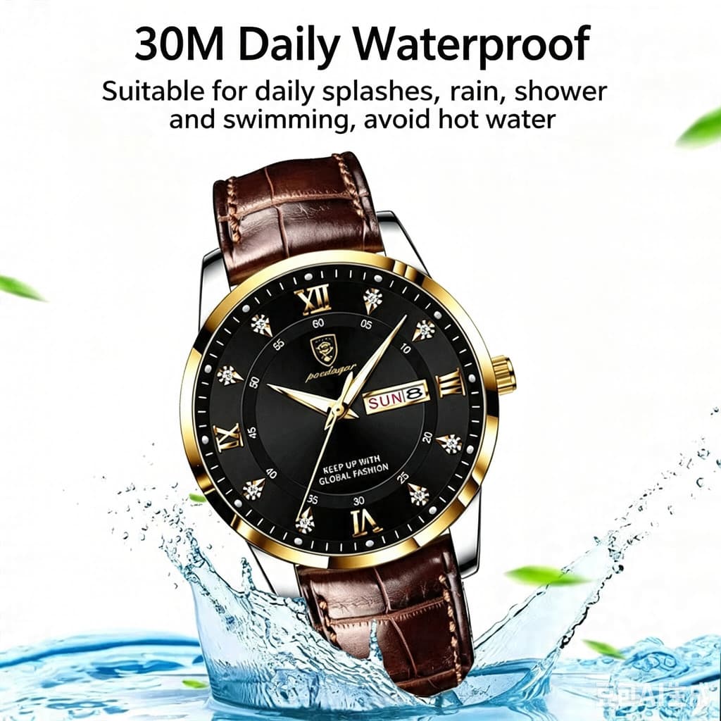 Relógio Masculino de Quartzo Estilo Pulseira, Marca Suíça Resistente à Água, Luminoso com Calendário Decorativo