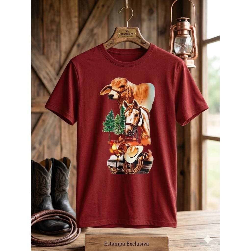 Camiseta Masculina Country Agro Cavalo Boi Rodeio Cowboy 100% Algodão