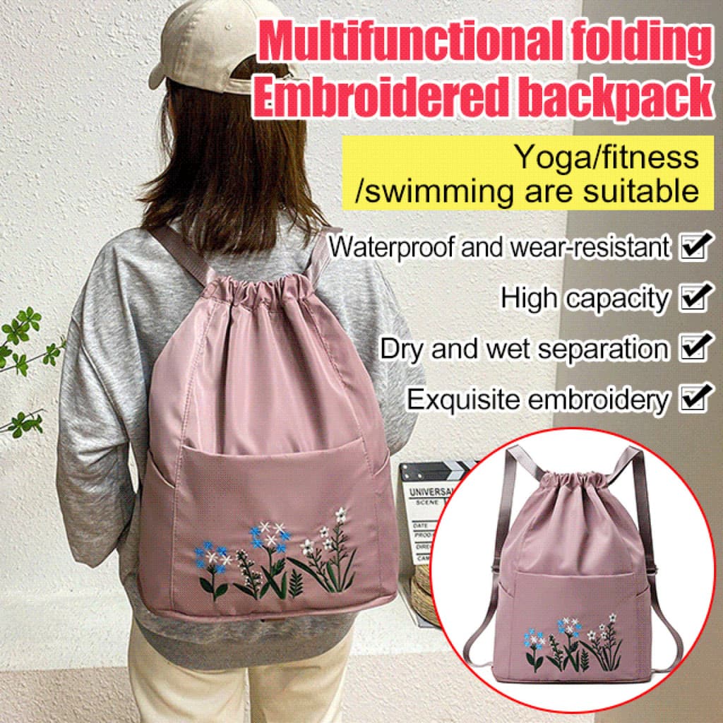 [Para Esporte e Viagem] Trendy Women's Gym Bag with WetDry Separation and Embroidery Mochila/Moda/Fitness