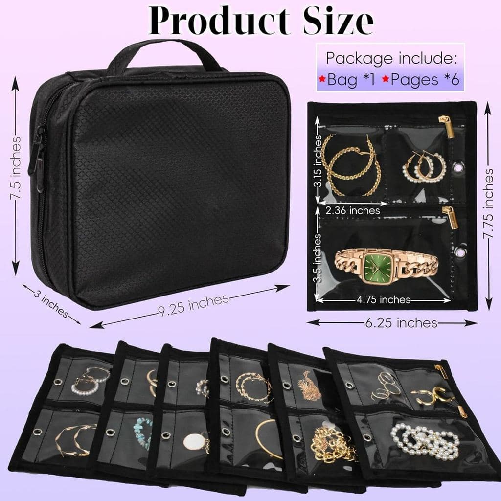 Caixa de armazenamento de joias para viagem, bolsa de joias para viagem, organizador de joias, com bolsa de veludo trans