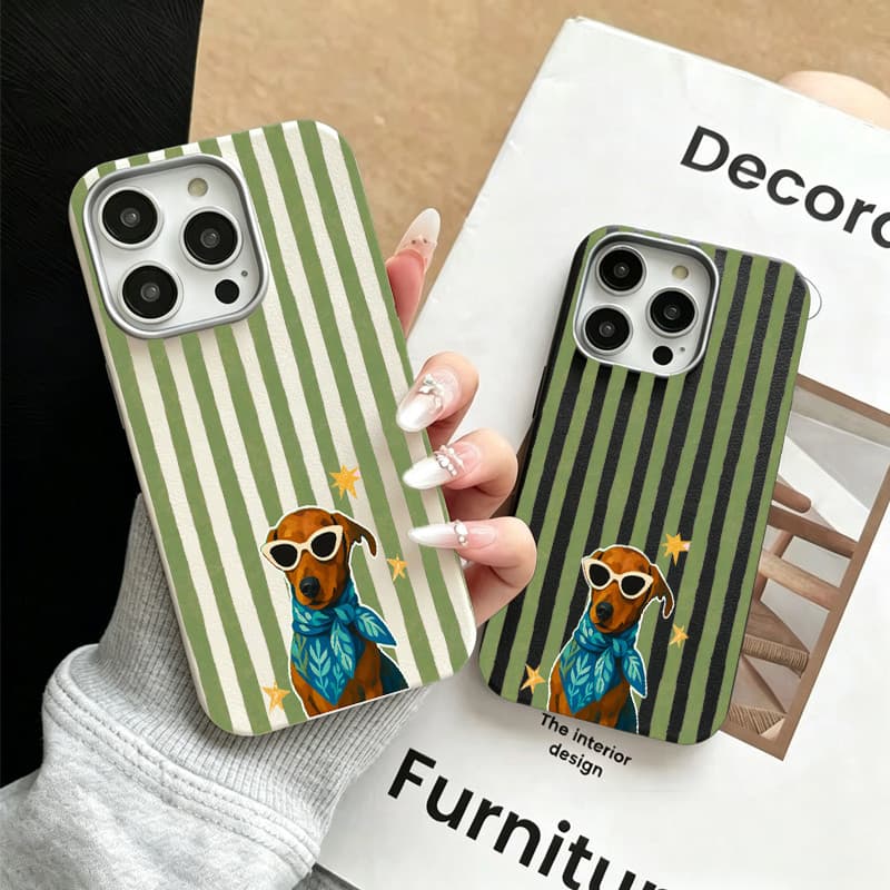 Capinha para iPhone 17/16/15/14/13/12 Pro Max Capa de celular de couro sofisticada e elegante com tema de cachorro