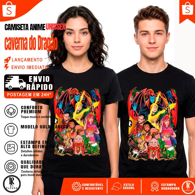 Camiseta Caverna do Dragão Vingador Mestre dos Magos Geek Qualidade Premium Nostalgia  Algodão 30.1 Malha Penteada