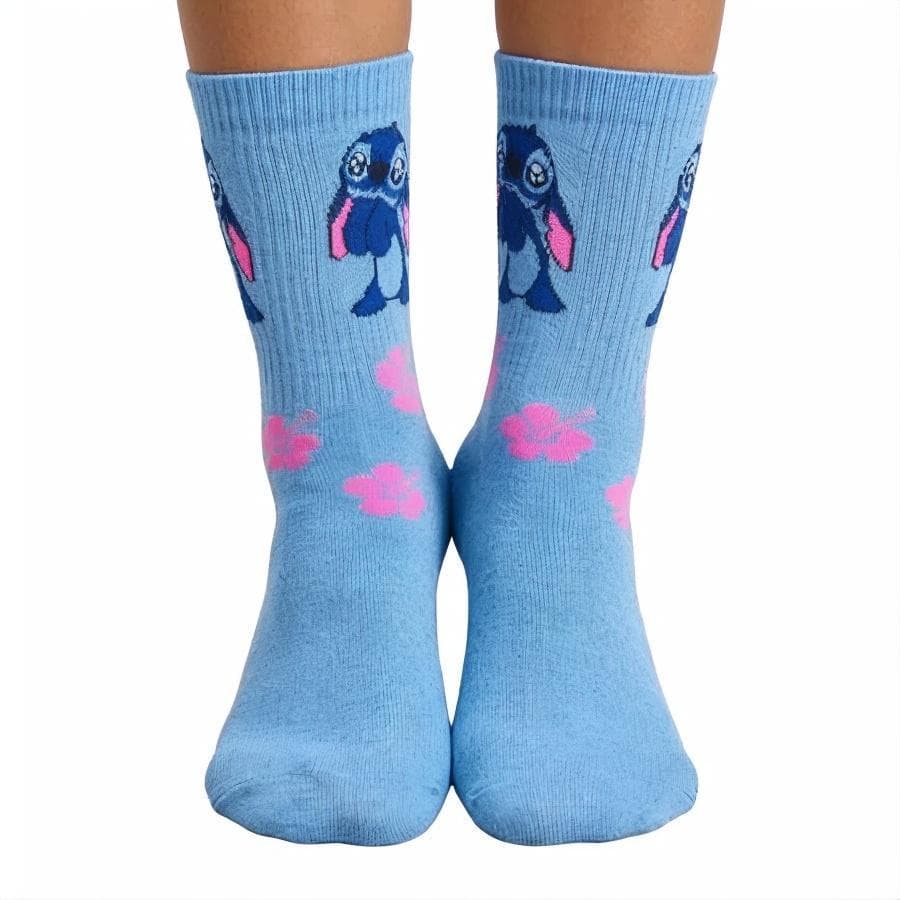 Meia STITCH AZUL Divertida Cano Longo Estampada frio Personagem tamanho Unico 35 a 44