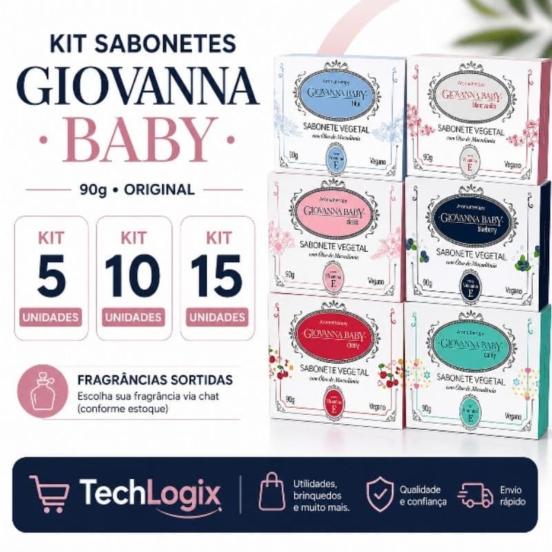 Kit Sabonete Giovanna Baby Vegetal 90g Original 5 10 ou 15 Unidades Sortidas Vegano