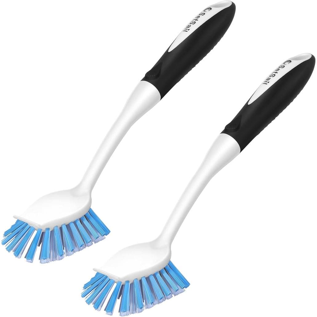 Escova de Louça SetSail com Cabo, Pacote com 2 Escovas de Cerdas Rígidas com Raspador Integrado para Limpeza de Louças,