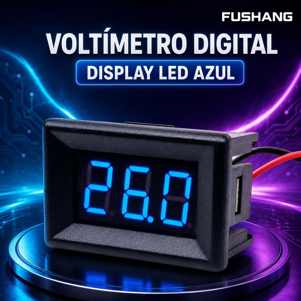 Voltímetro Digital DC 4,5V a 30V com Display LED Medidor de Voltagem para Painel FUSHANG