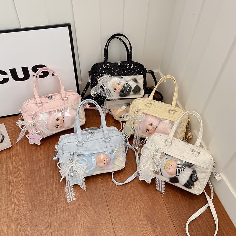 Bolsa mensageiro bidimensional macia para meninas, bolinhas frescas, grande capacidade, um ombro, estilo japonês, estilo