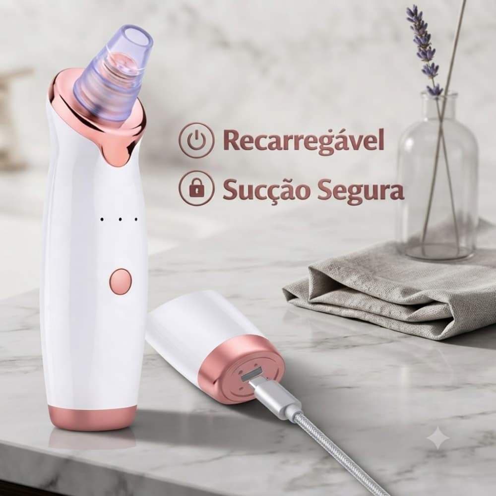 Sugador de Cravos Portátil Recarregável para Desobstrução Completa dos Poros Faciais