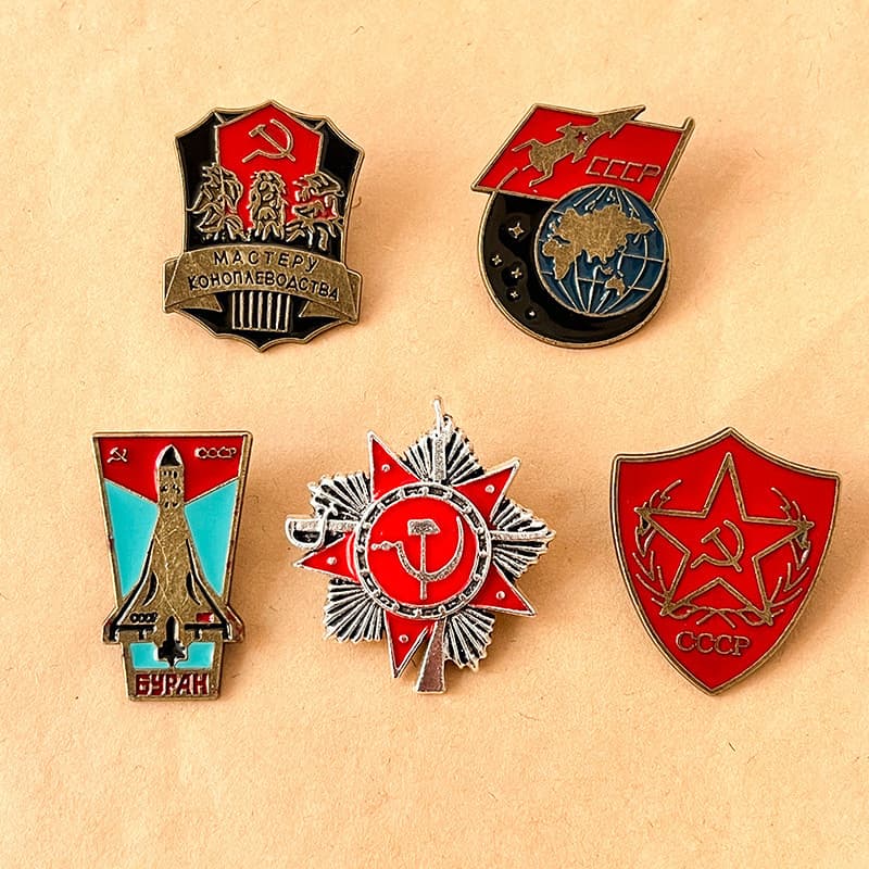 Distintivo comunista soviético, martelo e foice vintage, broche em forma de estrela de cinco pontas, acessório de