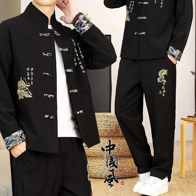 Estilo chinês masculino casual Tang terno novo estilo chinês primavera outono jaqueta Hanfu novo estilo Multi-conjunto m