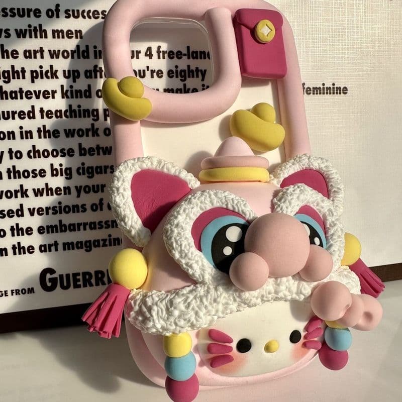 KT Capa de telefone tridimensional com despertar de leão rosa, todos os modelos podem ser fofos de desenho animado, faça
