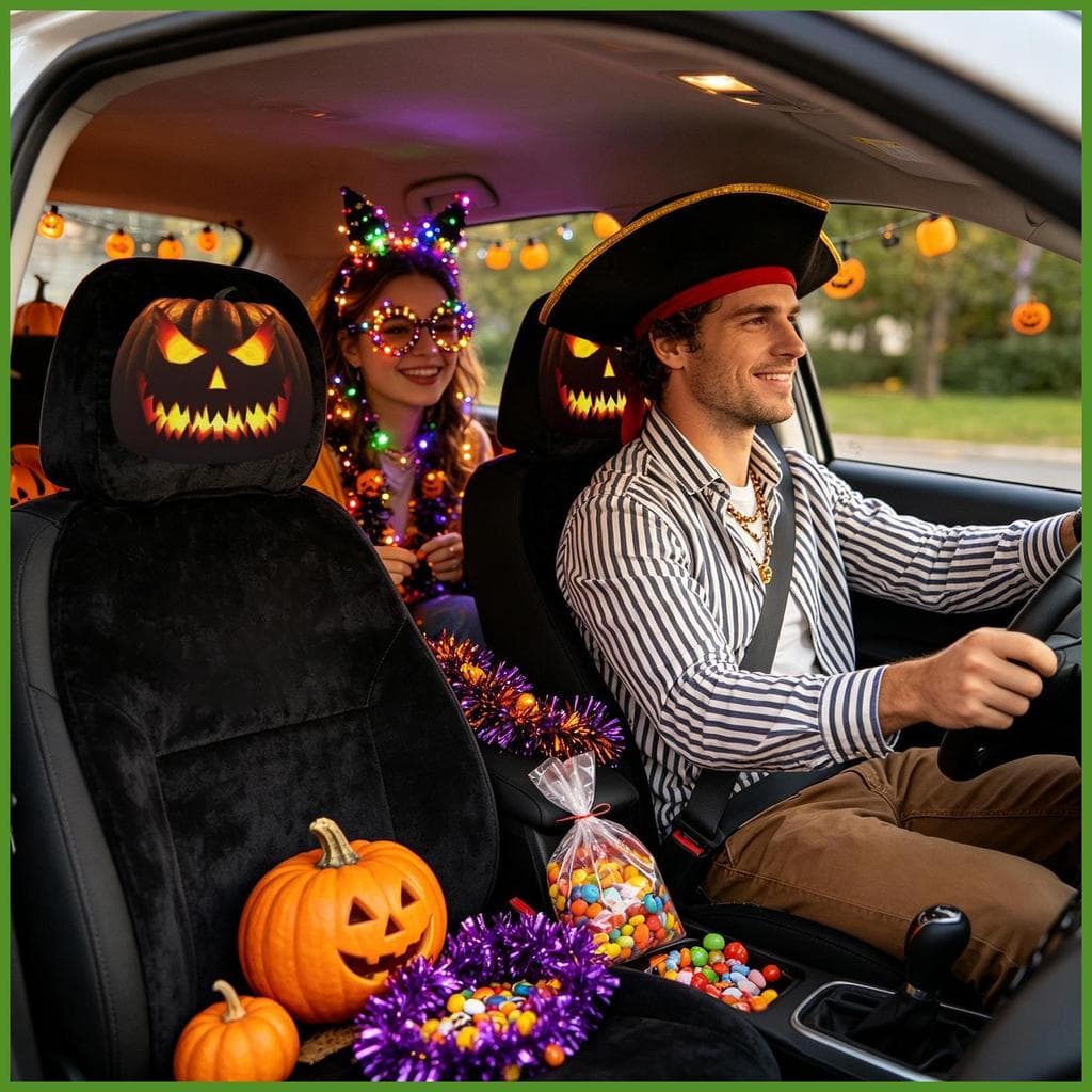 Capas De Encosto De Cabeça Assustadoras Para Carros , 2 Peças , Halloween , Abóbora , Rosto Fantasma , Estampa Engraçada