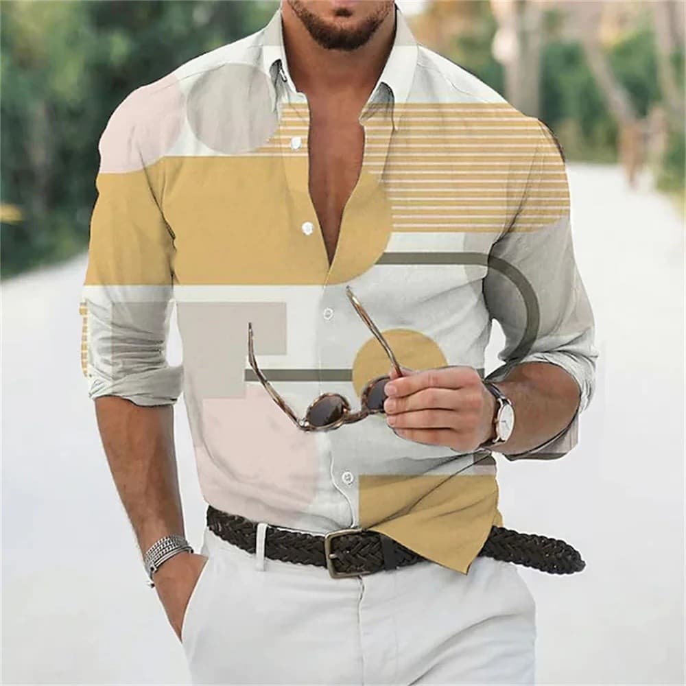 Camisa Masculina com Estampa Gráfica Geométrica Graffiti Rosa para Uso em Piscina, ao Ar Livre, Estilo Urbano, Manga Lon