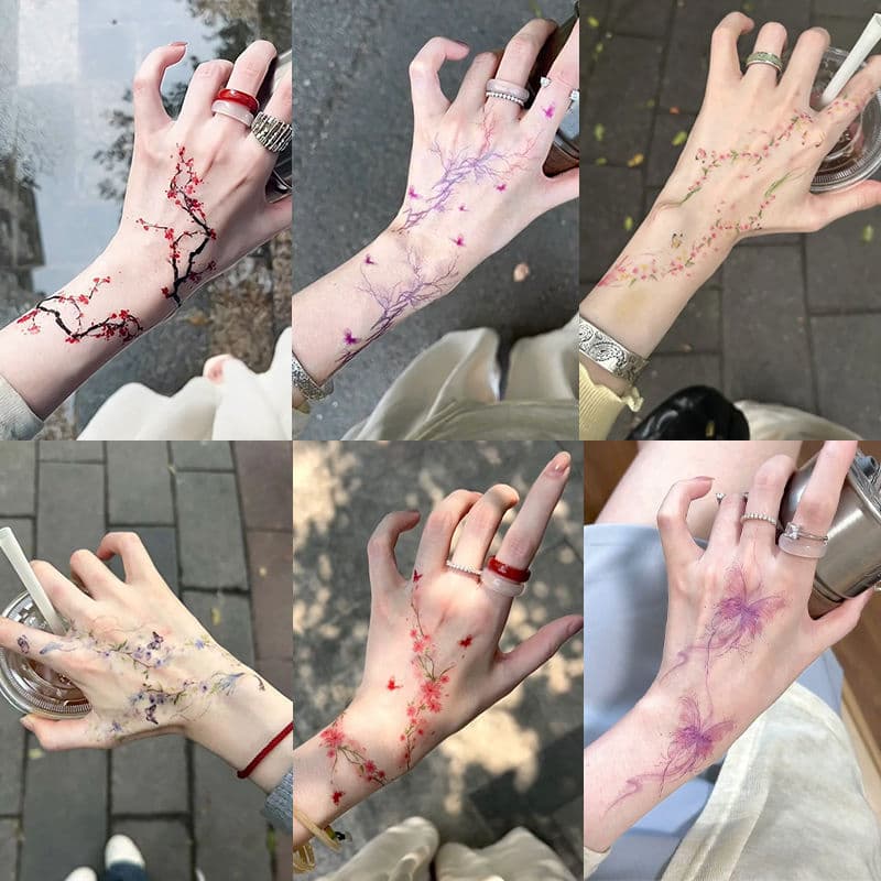 Novos adesivos de tatuagem de flor de pêssego e borboleta em estilo chinês, com alto apelo estético, estilo puro e desej