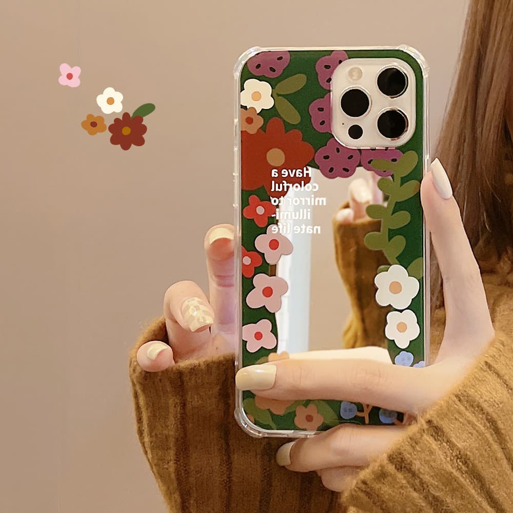 Estilo coreano flor Smiley Face adequado para iphone16 iPhone caso de telefone 17Promax Silicone 11 espelho de maquiagem