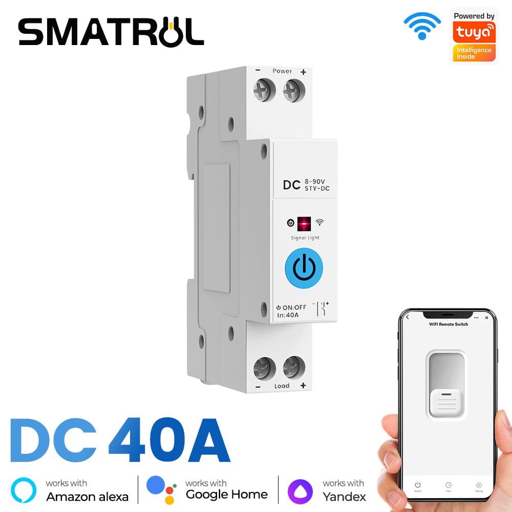 SMATRUL WiFi DC Smart Switch Tuya 40A Disjuntor Manutenção Bloqueio E Memória De Falha De Energia , 4 Temporizadores + C