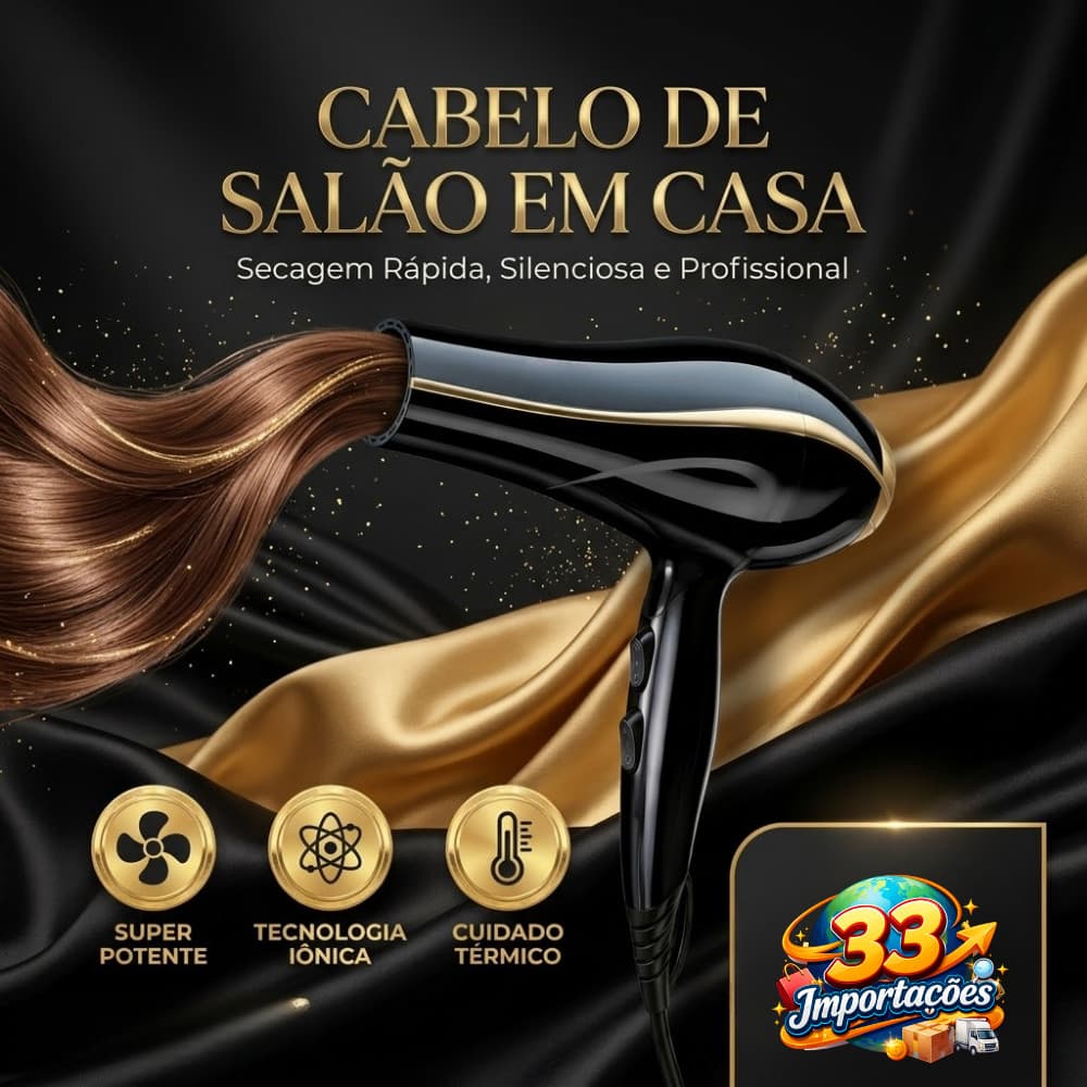 Secador de Cabelo Profissional 110V 1700W 220V 2100W com Ar Quente Frio 3 Temperaturas 2 Velocidades