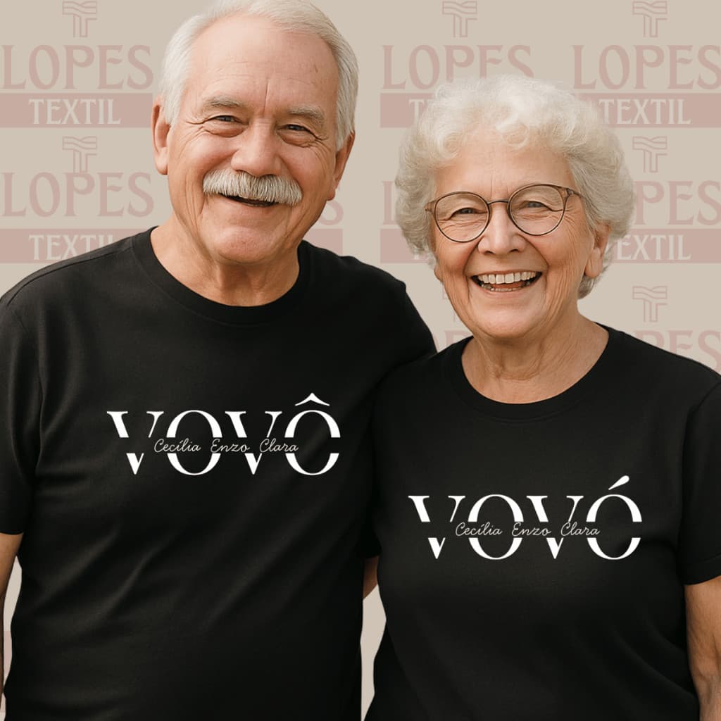 Kit 2 Camisetas Personalizadas VOVÓ E VOVÔ, PAPAI E MAMÃE| Personalize NOMES 100% Algodão Premium P ao G5 - PLUS SIZE