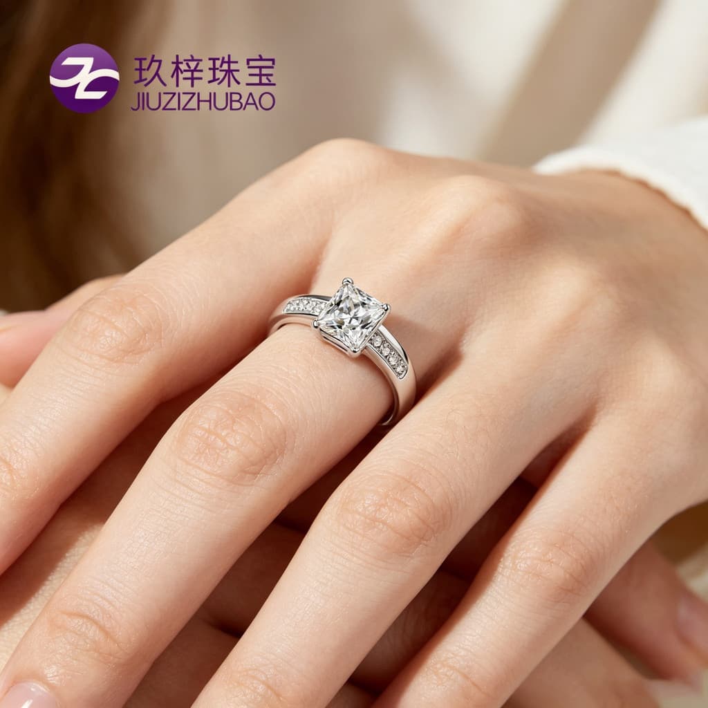 Anel Feminino Estilo Europeu e Americano da Jiu Zi Jewelry com Incrustação de Diamante, Anel Simples de Zircônia com Dia