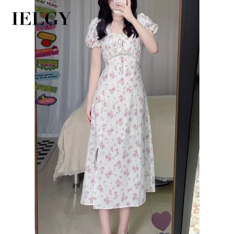 IELGY Vestido Floral Feminino Com Cintura Curvada E Saia Longa Cadarço