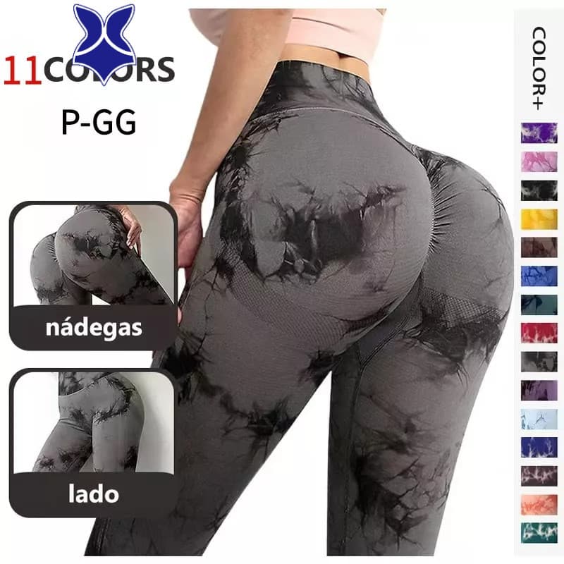 Yoga Espessas Extra Grandes Sem Costura/Fitness College Hip-Lifting Tie-Dye Leggings/High Waist Sports Pants S-XL