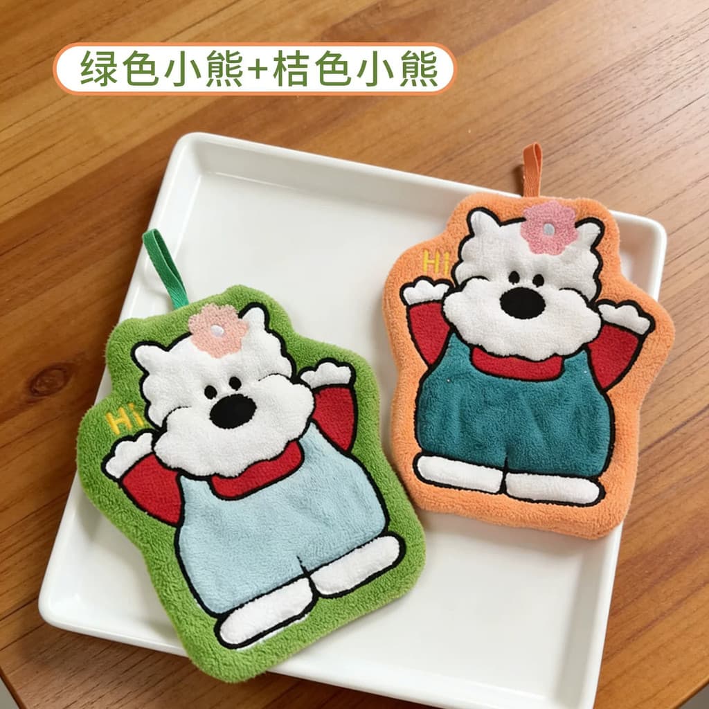 Lenço de urso dos desenhos animados bonito crianças cozinha banheiro lavagem das mãos absorvente Coral velo toalha pendu