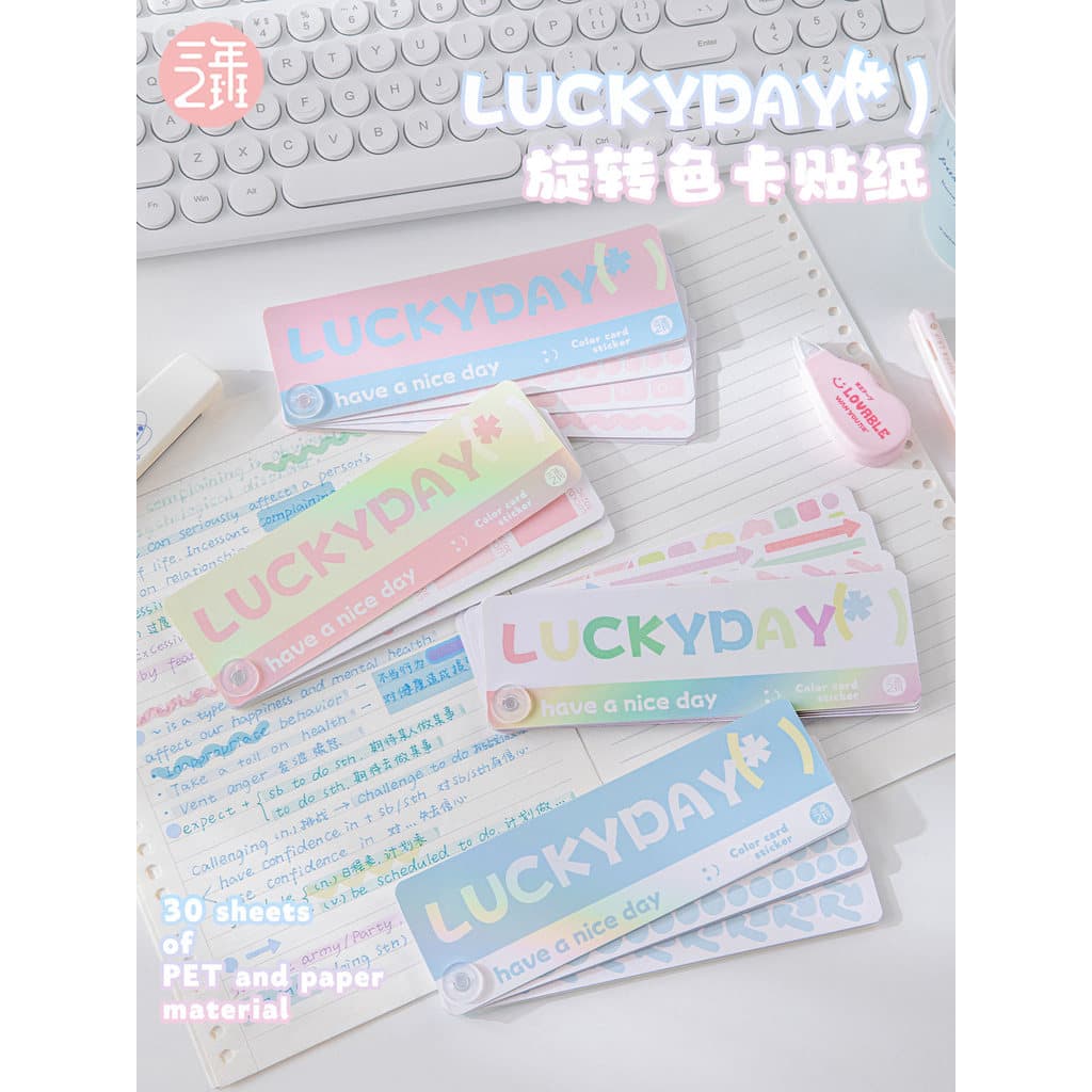 Três anos de segunda classe Luckyday Series Adesivos de cartão colorido Adesivos de índice giratório Notas adesivas grav