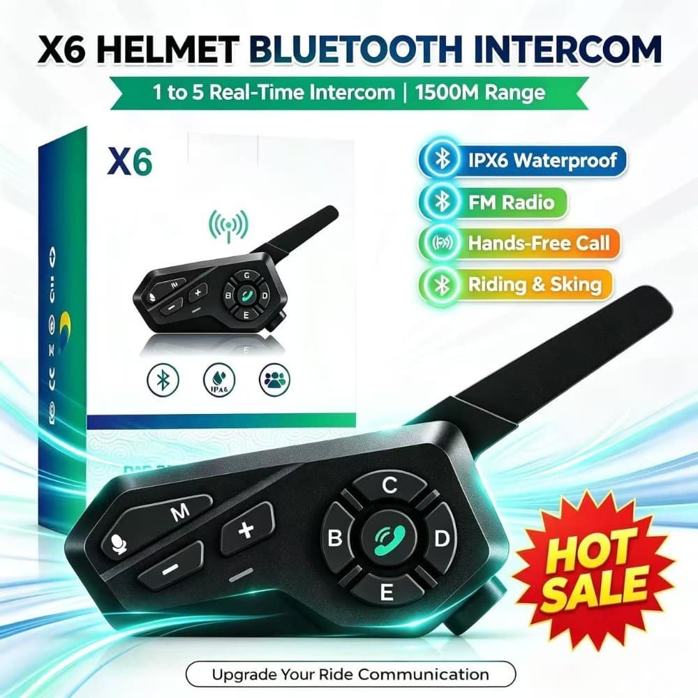 Capacete X6 Bluetooth Intercom 1500 Metros Group Talk 1-5 Pilotos À Prova D'água IPX6 Fone De Ouvido Para Motocicleta Rá