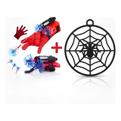 Kit Luva Lança Teia + Alvo Homem Aranha Brinquedo Infantil Vermelho