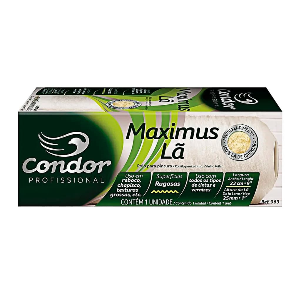 Rolo de Pintura Lã De Carneiro 23Cm Maximus Ref. 963 Condor