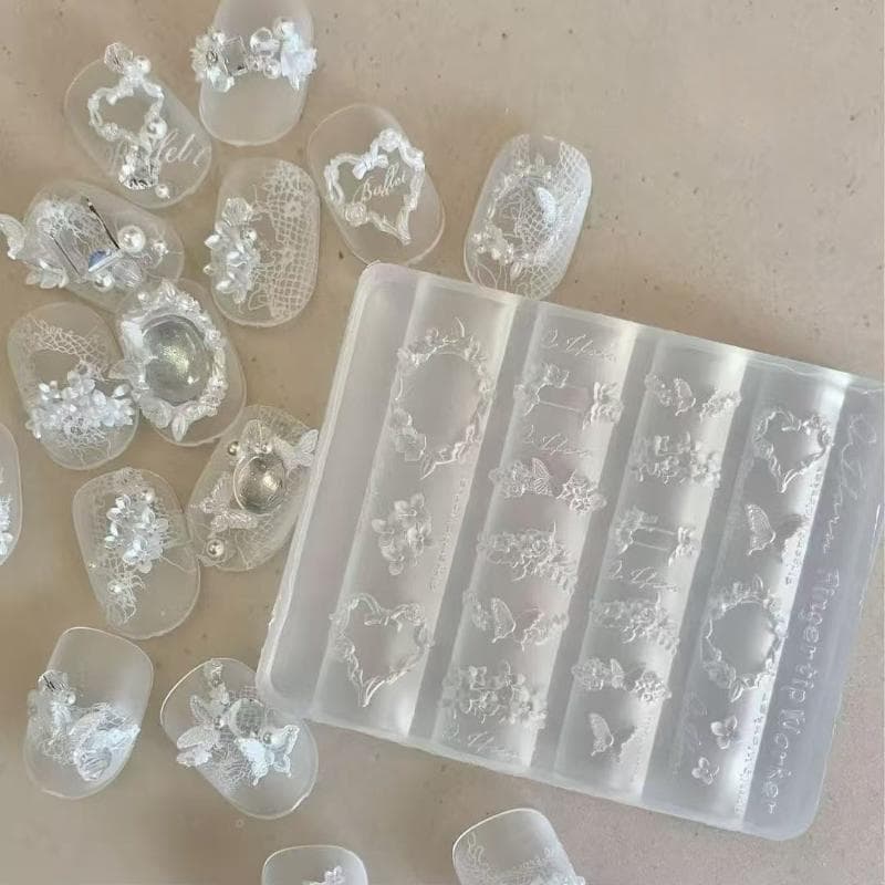 Moldes De Silicone Para Arte Em Unhas , 3D , Reutilizável , Laço , Fita , Flor , Borboleta , Escultura , Modelos Manicur
