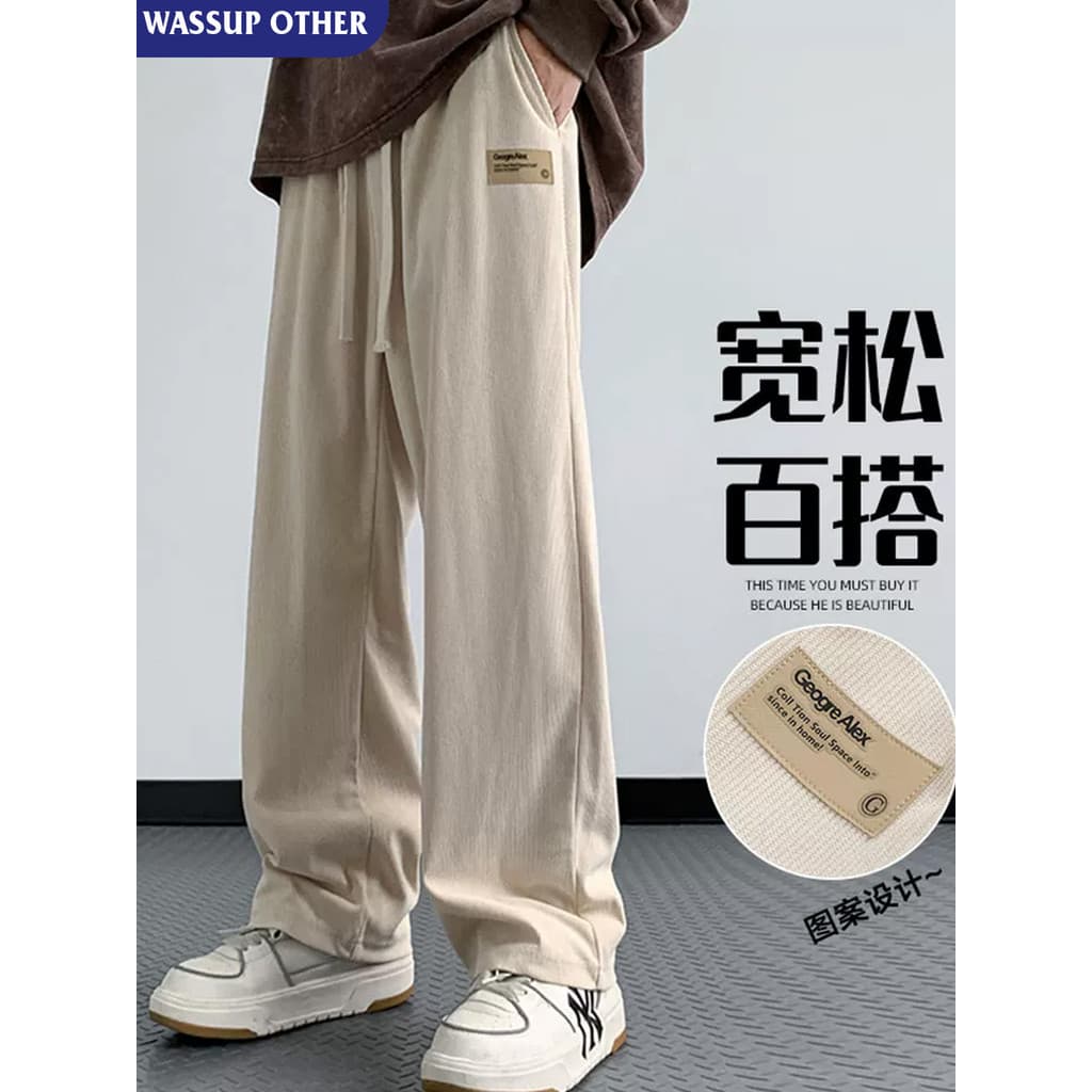 WASSUP OUTRO American High Street Drape All-Match Calças de pernas largas masculinas outono soltas retas calças casuais