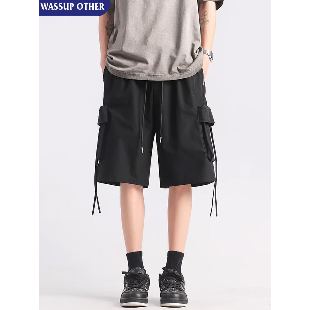 WASSUP OUTRO Macacão Americano Calças Retas Homens Verão Novo Estilo High Street Puffian Bonito Fino Shorts Casuais Home