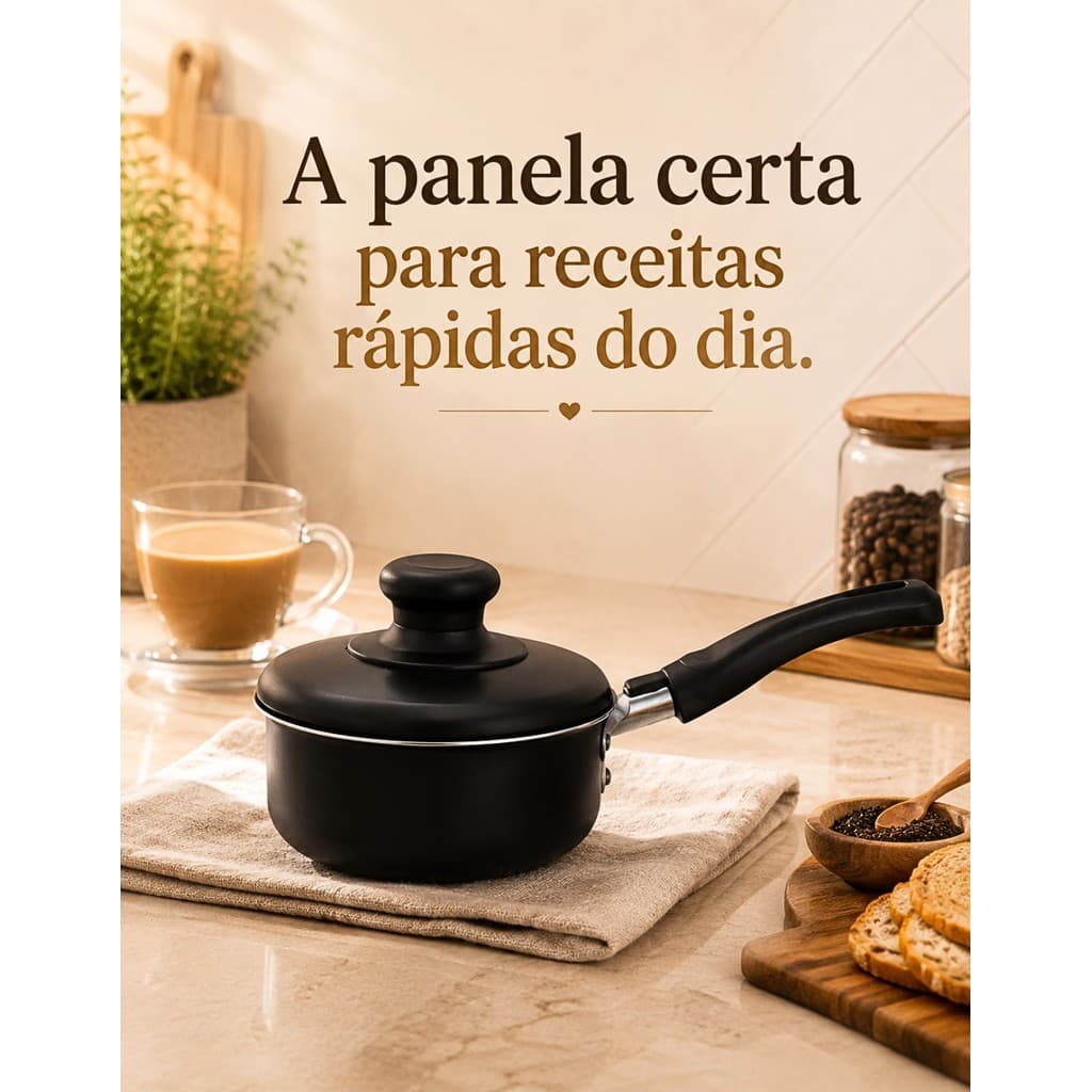 Panela Pequena Antiaderente 12cm Jolly com Tampa Papeiro Café Leite Receitas Alta Resistência