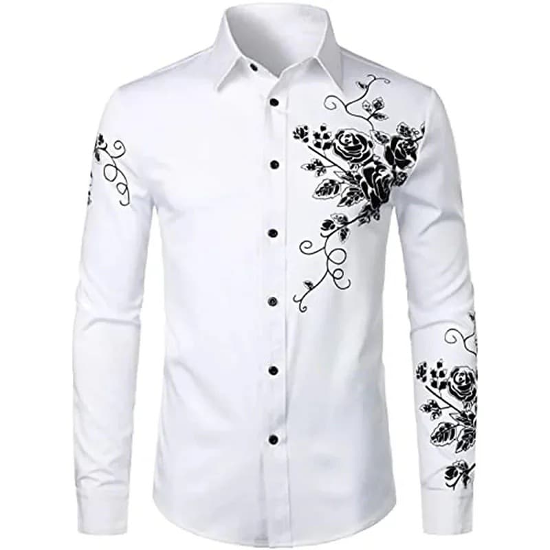 Camisas Sociais Masculinas de Luxo para Outono, Camisas com Lapela e Botões, Camisas Casuais com Estampa de Bolinhas, Bl