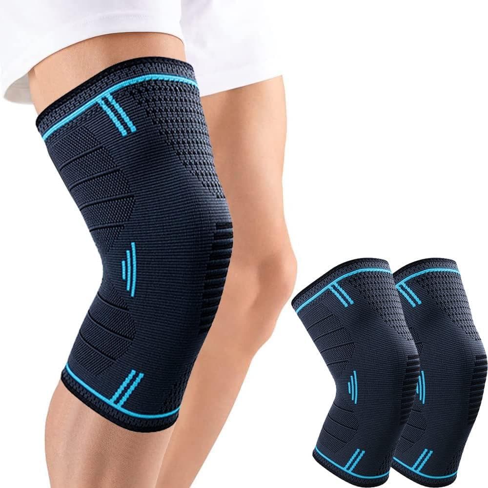 Joelheiras esportivas, conjunto de 2 peças de joelheiras elásticas ajustáveis, joelheiras para proteção da patela e liga