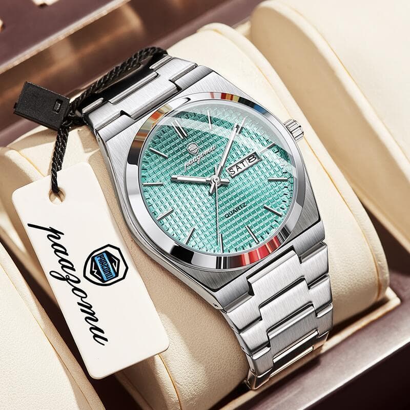 Relógio masculino com mostrador grande, quartzo luminoso, calendário à prova d'água, pulseira de aço inoxidável, moda