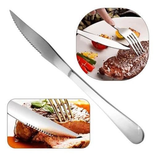 Faca Bife Serra Com Ponta Churrasco Mesa Aço Inox Talher Veneza