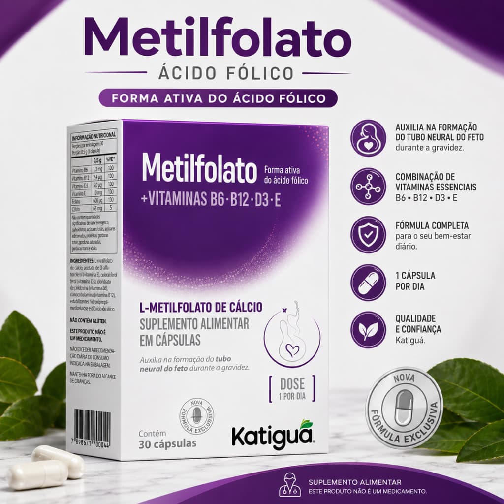 Metilfolato + Vitamina D3 + Vitamina B12 + Vitamina B6 +  + Vitamina E 500mg 30Caps