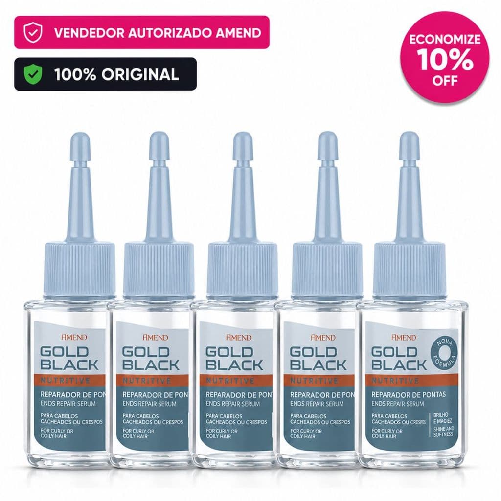 Kit 5 Reparador Pontas Cabelos Cacheados Amend Cosmetics Gold Black